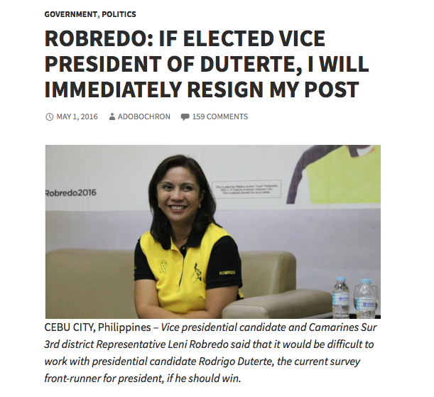 'I Will Not Resign If Elected With Duterte' Leni Clarifies Fake News