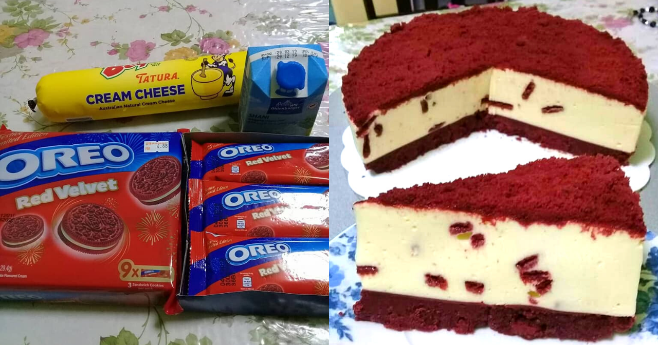 Resepi Red Velvet Oreo Cheesecake Mudah Tanpa Guna Ketuhar Pun