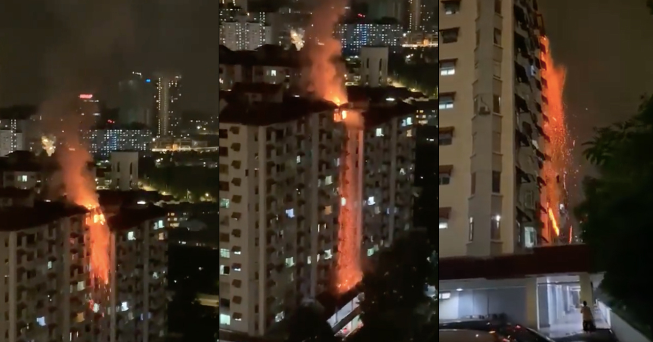 Video Burning Debris Falls From Roof Of Bukit Oug Condominium