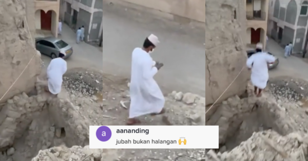 Seorang Pemuda Berjubah Melompat Dari Reruntuhan Gedung Membuat Netizen Terkejut
