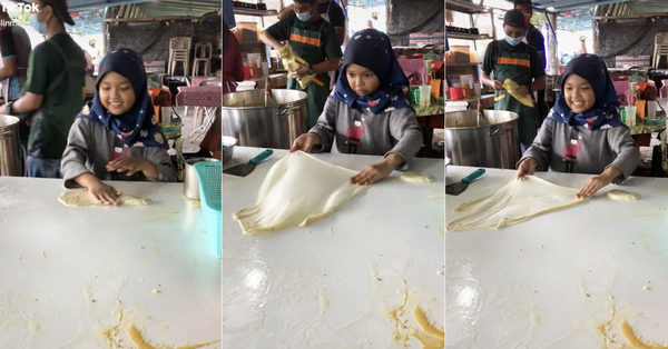 [VIDEO] Une jolie fillette de 7 ans montre ses talents de Roti Canai à l’étal de son père
