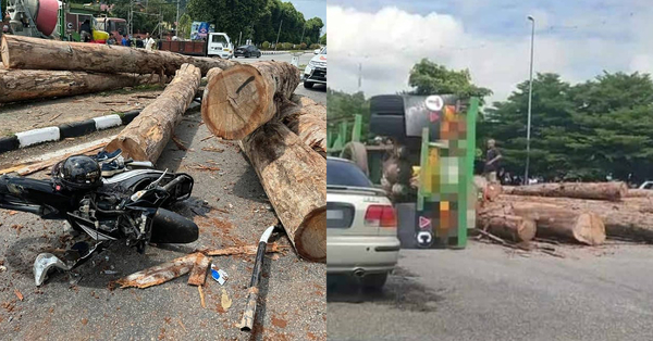 Woman Critically Injured After Struck By Logs Falling Off Overturned Lorry