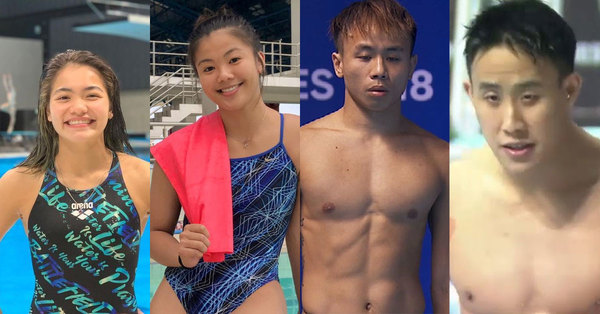 From left to right: National divers Nur Dhabitah Sabri, Kimberly Bong, Chew Yi Wei, and Ooi Tze Liang.