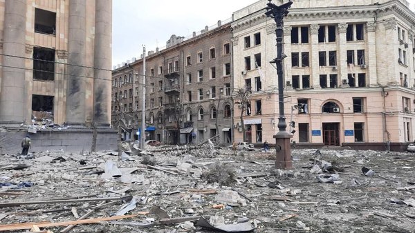 The city centre in Kharkiv after Russian shelling ravaged much of it.
