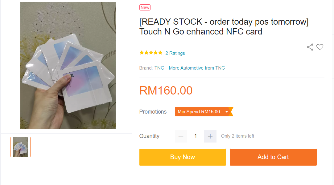 TnG NFC cards being sold at exorbitant prices on online platforms