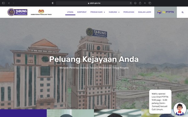 The first thing you'll see when opening the PTPTN portal.