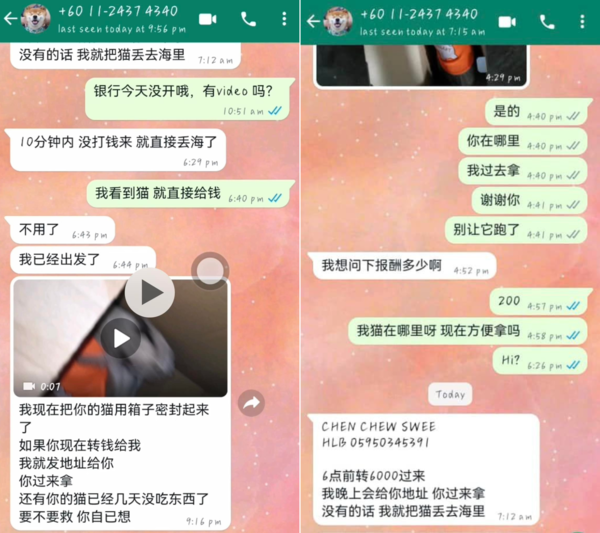 The WhatsApp messages by the kidnapper to the owner.