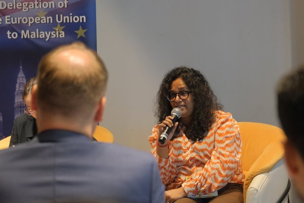 Mahi speaking at a panel organised by the European Union Delegation to Malaysia on women and refugees.