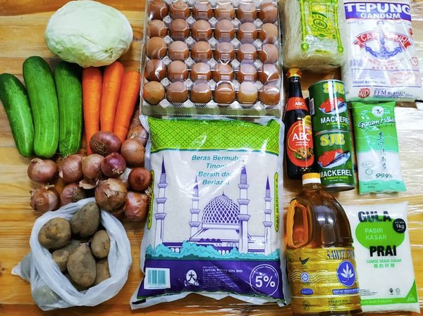 A standard RM75 care pack for a family of four to six to have enough for at least one solid meal a day for up to 10 days.