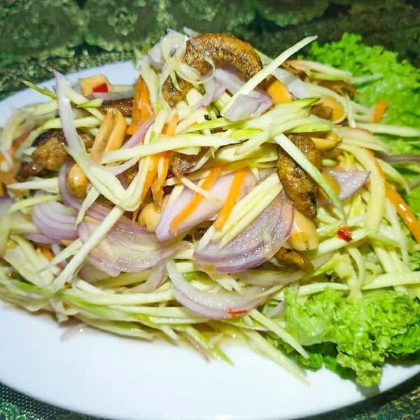 Mango salad with crispy anchovies.