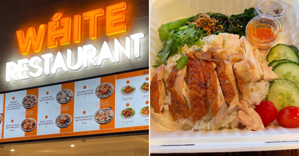 White Restaurant that serves white bee hoon (left) and chicken rice from Hainan Jones (right).