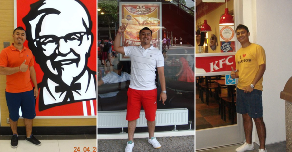 Mistry at KFC outlets in (from left to right) Dubai, Munich, and California.