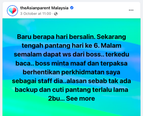 The original post published on theAsianparent Malaysia's Facebook page.