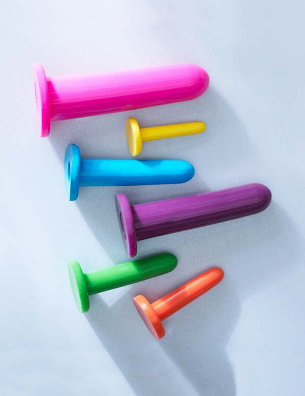 Silicone vaginal dilators help slowly stretch the vaginal walls to decrease discomfort during intercourse.