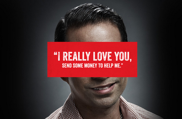 A public service announcement image about online love scams by the Scam Alert Singapore.