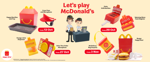 The timeline for happy meal adult playset inclusions during the one-month promotion.