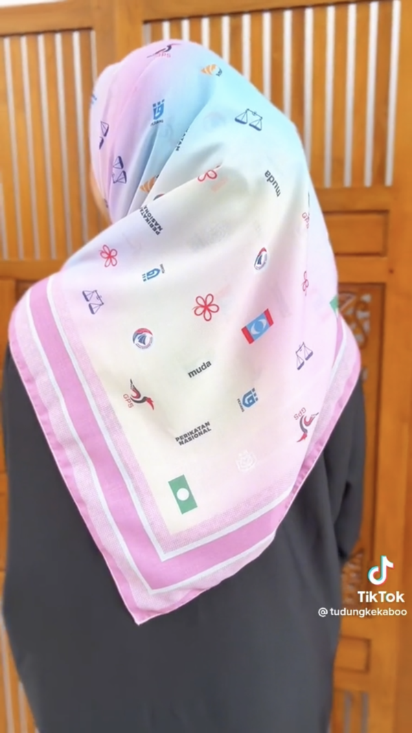 Headscarf with all the political party logos.