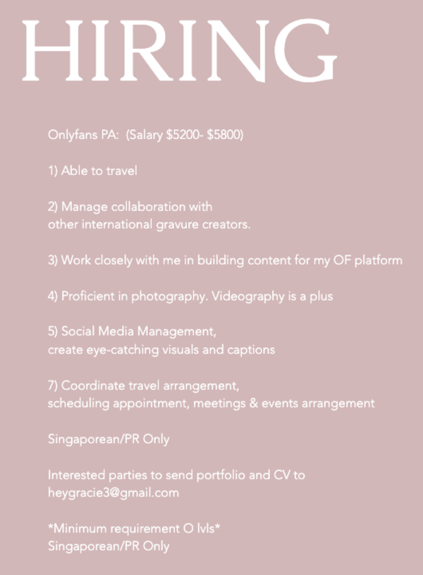 Hartie's full hire listing for a personal assistant on her website.