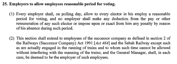 Screenshot of Section 25 in the Election Offences Act 1954.