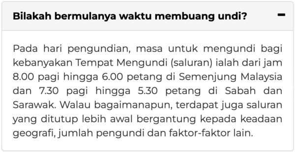 Tangkapan skrin dari laman web SPR menunjukkan waktu buka pusat mengundi.