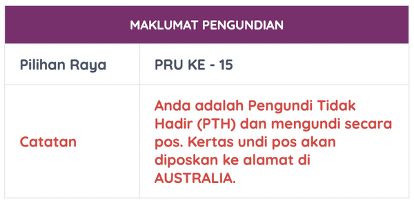 Tangkap layar maklumat Aisha dalam laman web MySPR.