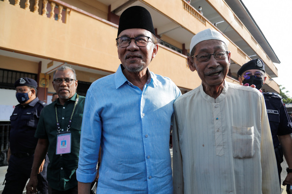 Anwar Ibrahim is seen after voting during the country’s general election at Permatang Pauh, Penang