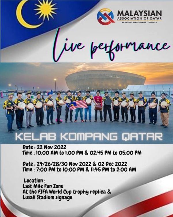 The schedule of Kelab Kompang Qatar's live performance.