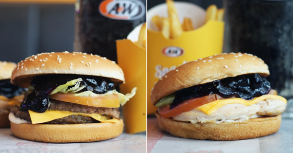 The double beef patties (left) and new grilled chicken patty (right) for the Blue-Beary Burger.