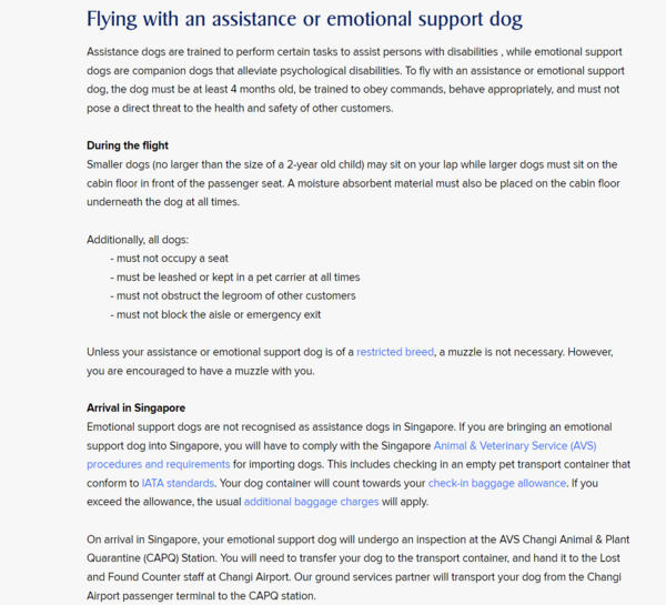 SIA's guidelines for emotional support dogs.