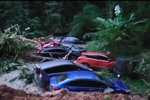 Cars buried by the landslide at Father's Organic Farm in Batang Kali