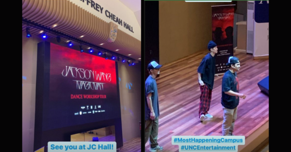 Screenshots from Sunway University's Instagram Stories showed Jackson Wang at his dance workshop tour held at Jeffrey Cheah Hall in Sunway University.