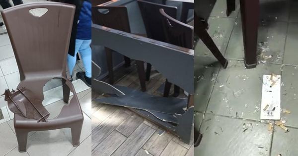 The damages that were caused by the unruly diners of the restaurant.