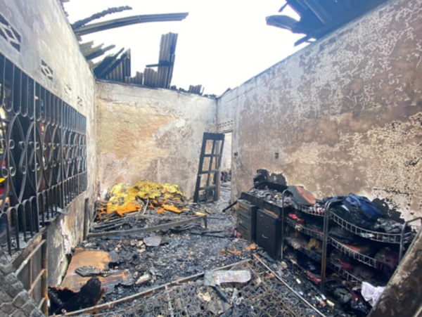 The current condition of their house after the fire incident.