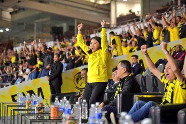 Sports Minister Hannah Yeoh celebrating Harimau Malaya's win against Singapore's Lions last Wednesday, 3 January.