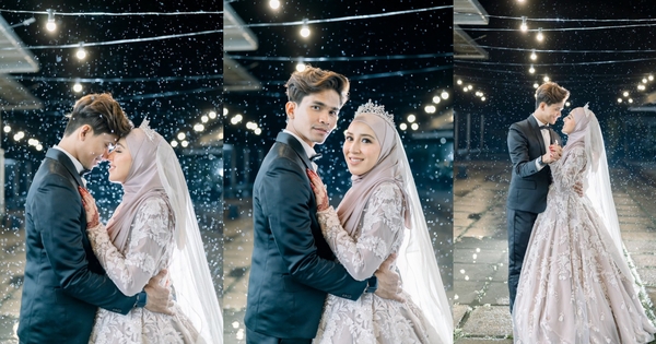 Maira and her husband's wedding photos under the rain.