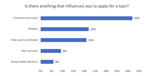 Findings for the influences that caused the pool of participants to take a loan.