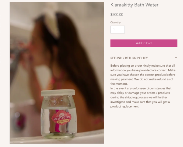 Product page for Cheng's 'Bath Water' item, along with its respective price.