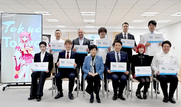 Hakken (sitting on the extreme left) alongside 12 of the other ambassadors with the Governor of Tokyo, Yuriko Koike (sitting in the centre).