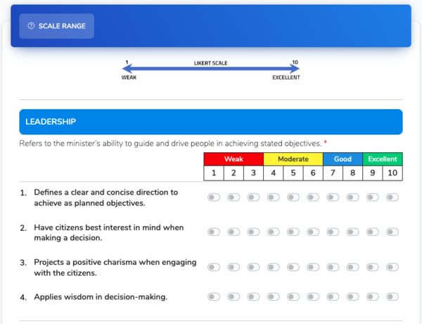 Examples of the questions required to be answered in the survey.