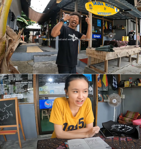 The top photo shows the alleged sexual harasser, while the bottom photo shows Ning at the diving learning centre.