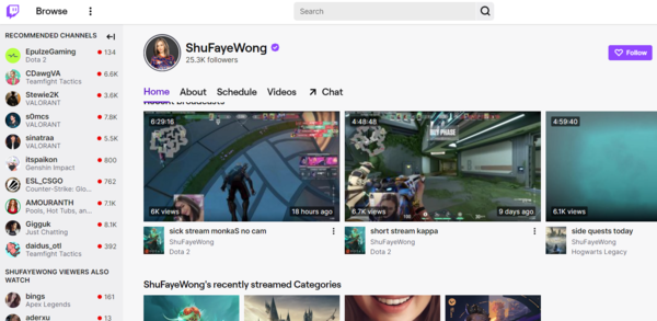 Shu Faye's Twitch page.