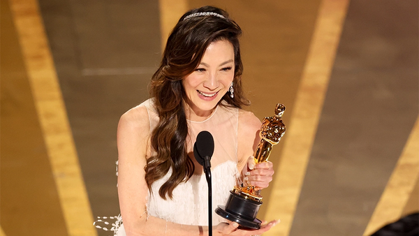 Michelle Yeoh delivering her acceptance speech at the Oscars on Monday, 13 March.