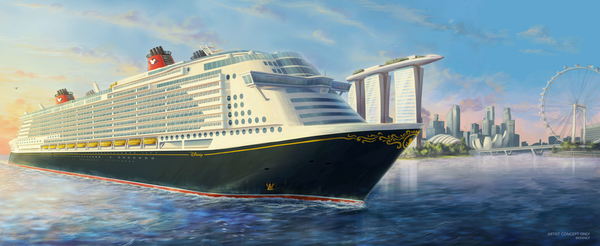 An artiste's rendering of the new Disney cruise ship to homeport in Singapore.