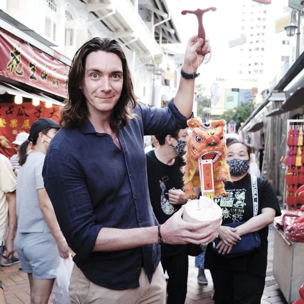 James Phelps on the streets of Chinatown in Singapore.