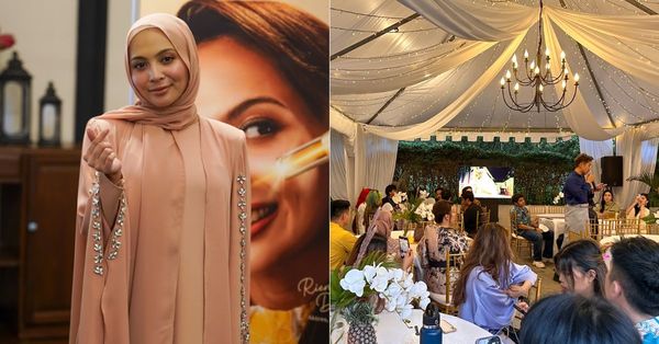 Local actress Riena Diana (left) at Beauté Library's B-Oooh-ka Puasa Charity Dinner.