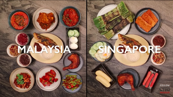 A comparison of the versions of nasi lemak consumed by Malaysians and Singaporeans.