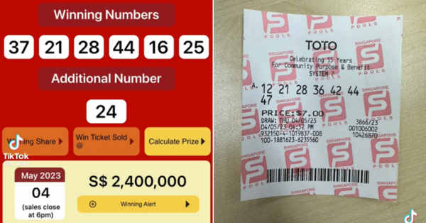 (Left) The winning sequence of numbers and (right) Tan's purchased numbers.