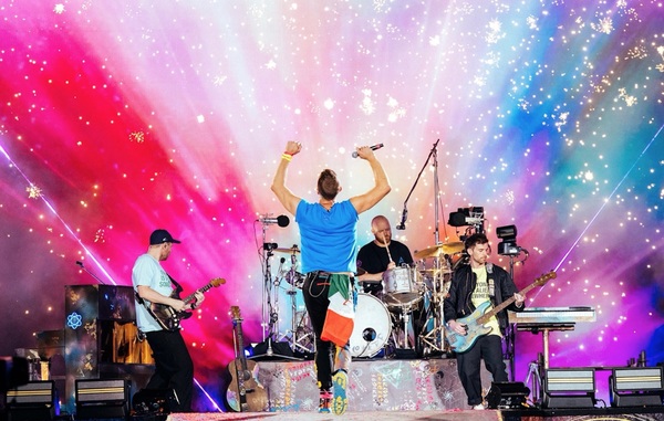 Coldplay performing for their 'Music Of The Spheres' world tour in 2022.