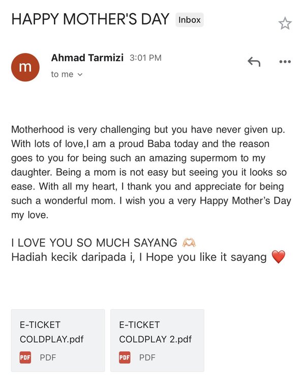 Ahmad's full Mother's Day email to Sarah.