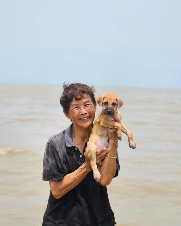 Aunty Aileen at a recent beach day with the shelter's doggos.